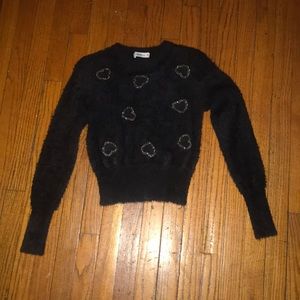 Fuzzy Knit Sweater w Heart Details